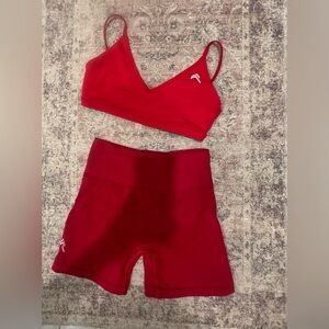 Red Athletic timeless bra and effortless Shorts Set